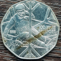 (A919) MONEDA DIN ARGINT AUSTRIA - 5 EURO 2005, 100 ANI SKI SPORT