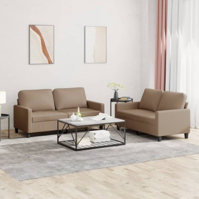 vidaXL Set de canapele cu perne, 2 piese, cappuccino, piele ecologică foto
