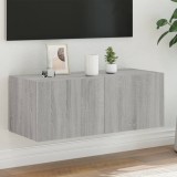 Cumpara ieftin Comodă TV de perete cu lumini LED, gri sonoma, 80x35x31 cm