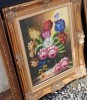 O lucrare deosebita realizată &icirc;n ulei &icirc;ncadrată &icirc;ntr-o ramă superbă din lemn masiv in stilul Baroc,stare excelenta, Flori, Realism