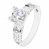 Inel de logodnă - argint 925, decupaje pe brațe, zirconiu transparent &icirc;n montură decorativă - Marime inel: 50
