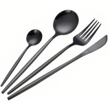 Set Tacamuri 24 Piese Negre, Stil Portughez, Oțel Inoxidabil - Cutite, Furculite, Linguri, Lingurite, Design Elegant, Servire Masa 6 Persoane