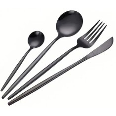 Set tacamuri 24 piese stil portughez, negru, otel inoxidabil
