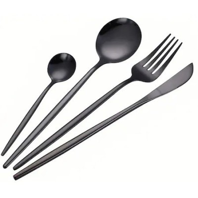 Set tacamuri 24 piese stil portughez, negru, otel inoxidabil foto