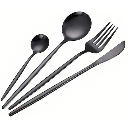 Set tacamuri 24 piese stil portughez, negru, otel inoxidabil