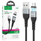Cumpara ieftin Cablu de incarcare si transfer date, Magnetic USB MicroUSB, 2.4A, lungime 1.2m, HOCO (U96) Negru