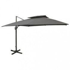 vidaXL Umbrelă &icirc;n consolă cu &icirc;nveliș dublu, antracit, 300x300 cm