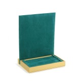 Expozitor Bijuterii Inele Cercei Time Veranda Smaranda SM5257, Tava Lemn Aurie cu Pernite Catifea Verde, Panou 30 Perechi Cercei 29x22cm