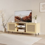 Comoda TV Lukhomso 152x40x54 cm, aspect stejar si ratan