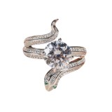 Inel exotic design sarpe, placat cu argint 925 si cristale zirconiu, marimea 6