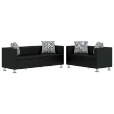 vidaXL Set canapele 3 locuri și 2 locuri, negru, piele artificială
