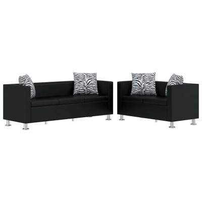 vidaXL Set canapele 3 locuri și 2 locuri, negru, piele artificială foto