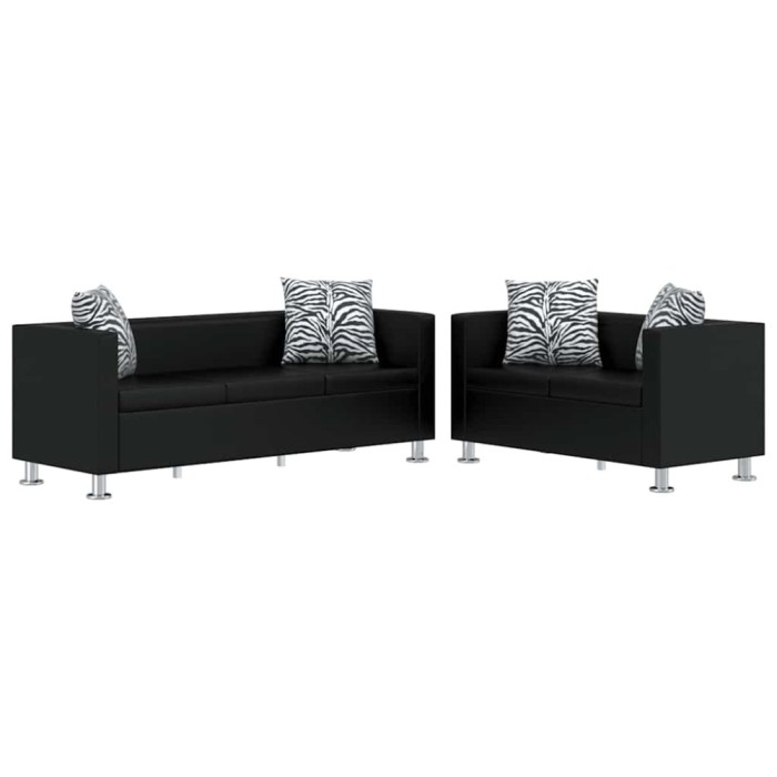 vidaXL Set canapele 3 locuri și 2 locuri, negru, piele artificială