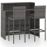 VidaXL Set mobilier de bar de grădină cu perne, 3 piese, gri