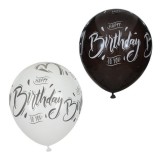 Set 10 baloane pentru aniversari, &#039;&#039;Happy birthday to you&#039;&#039;, alb/negru, 30 cm