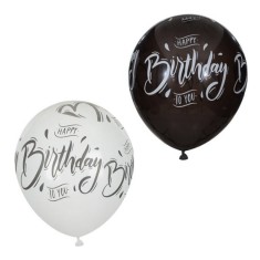 Set 10 baloane pentru aniversari, &#039;&#039;Happy birthday to you&#039;&#039;, alb/negru, 30 cm