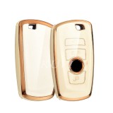 Husa Cheie Smartkey BMW 3/4 Butoane TPU+PC BMW Seria F Alba cu Contur Gold