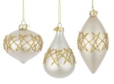 Cumpara ieftin Set 12 globuri Craciun sticla alba aurie Embellish 6,5x6,5x10h; 8x8x7,8h; 6,5x6,5x12,7h