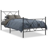 Cumpara ieftin Cadru pat metalic cu tablii de cap/picioare, negru, 90x200 cm