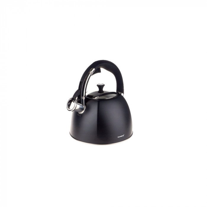 Fierbător tradițional cu fluier fabricat din inox, ceainic 3 litri, 15-25 cm, negru, Klausberg
