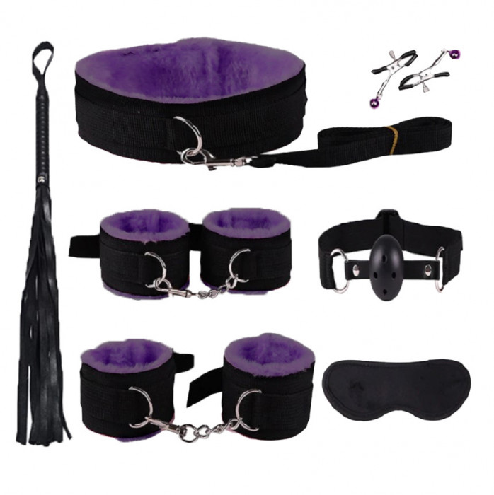 Set BDSM Sinner 7 Piese, Negru/Mov, Guilty Toys