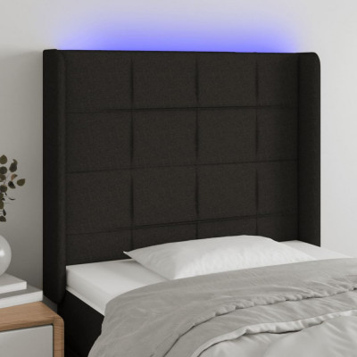 vidaXL Tăblie de pat cu LED, negru, 93x16x118/128 cm, textil foto
