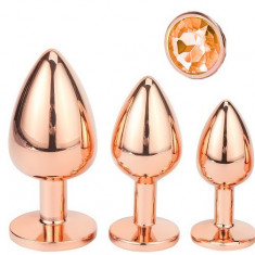 Set 3 Dopuri Charm Anal Plug, Rose Gold, Piatra Portocalie, Passion Labs