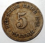 7.151 GERMANIA 5 PFENNIG 1905 F, Europa, Cupru-Nichel