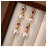 Cumpara ieftin Cercei Eleganti din Argint 925 Placat cu Aur , Royal Ruby Pearl Drops