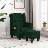 vidaXL Fotoliu de masaj cu taburet, verde &icirc;nchis, material textil
