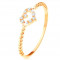 Inel din aur galben de 14K &ndash; contur de inimă din zirconiu, brațe striate - Marime inel: 60
