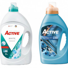 Detergent lichid pentru rufe albe Active, 3 litri, 60 spalari + Balsam de rufe Active Magic Blue, 1.5 litri, 60 spalari