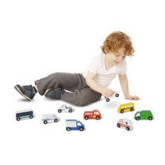 Set de 9 Masinute Utilitare din Lemn