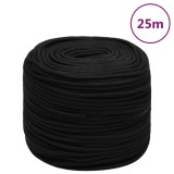 VidaXL Fr&acirc;nghie de lucru, negru, 8 mm, 25 m, poliester
