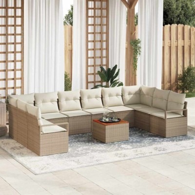 vidaXL Set de canapele pentru grădină cu pernă 11 pcs Bej Rattan poli 3347757 foto