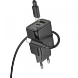 Incarcator Retea Cu Cablu Lightning HOCO N63, 30W, 3A, 1 x USB-A - 1 x USB-C, Negru, Apple