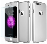 Husa Full Cover (fata + spate + folie sticla) pentru iPhone 7 Plus, Silver