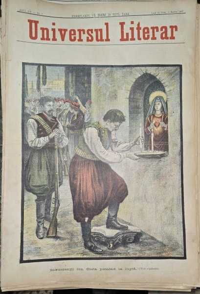 Revista Universul Literar nr.8/1897 pe coperta insurgentii din Creta pornind la lupta