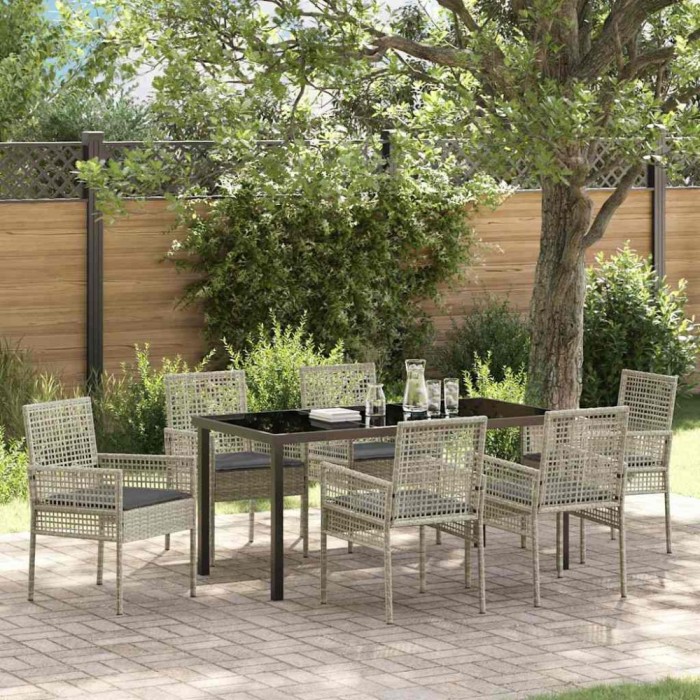 vidaXL Set de masă pentru grădină 7 pcs Gri deschis Rattan poli 3379902