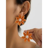 Cumpara ieftin Cercei Floare Portocalie - 613421