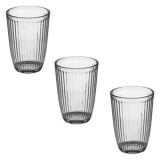 Set 3 Pahare din Sticlă Transparentă cu Model Reliefat Liniar, 380 ml, CMCLASS