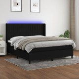 Cumpara ieftin Pat cu arcuri, saltea și LED, negru, 160x200 cm, textil