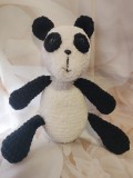 Jucarie de plus Ursulet Panda , lucrata manual, handmade, textil, roz/alb, 35 cm