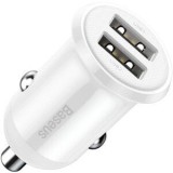 Incarcator auto Baseus Grain Pro, 2 x USB Output 5V/4.8A 24W total ambele porturi, pt. bricheta auto, alb
