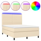 Cumpara ieftin Pat cu arcuri, saltea si LED, crem, 140x200 cm, textil