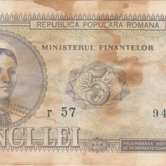 ROMANIA RPR 5 LEI 1952 aF
