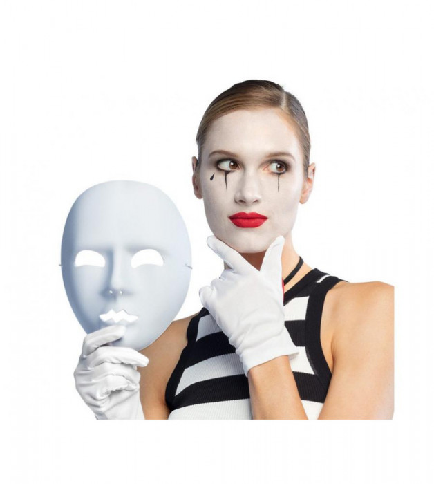 Masca mime din plastic pentru carnaval, Halloween sau bal mascat, alb