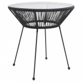 Gossi masa de gradina, negru, &Oslash;70x74 cm, sticla si ratan