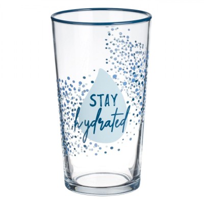 Pahar din Sticlă, Model Stay Hydrated, Margine Bleu, Capacitate 570ml foto