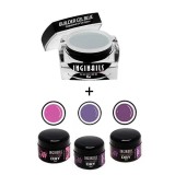 SET Inginails Professional Flowery Purple - Gel Builder Blue 10ml + 3buc geluri DRY Color